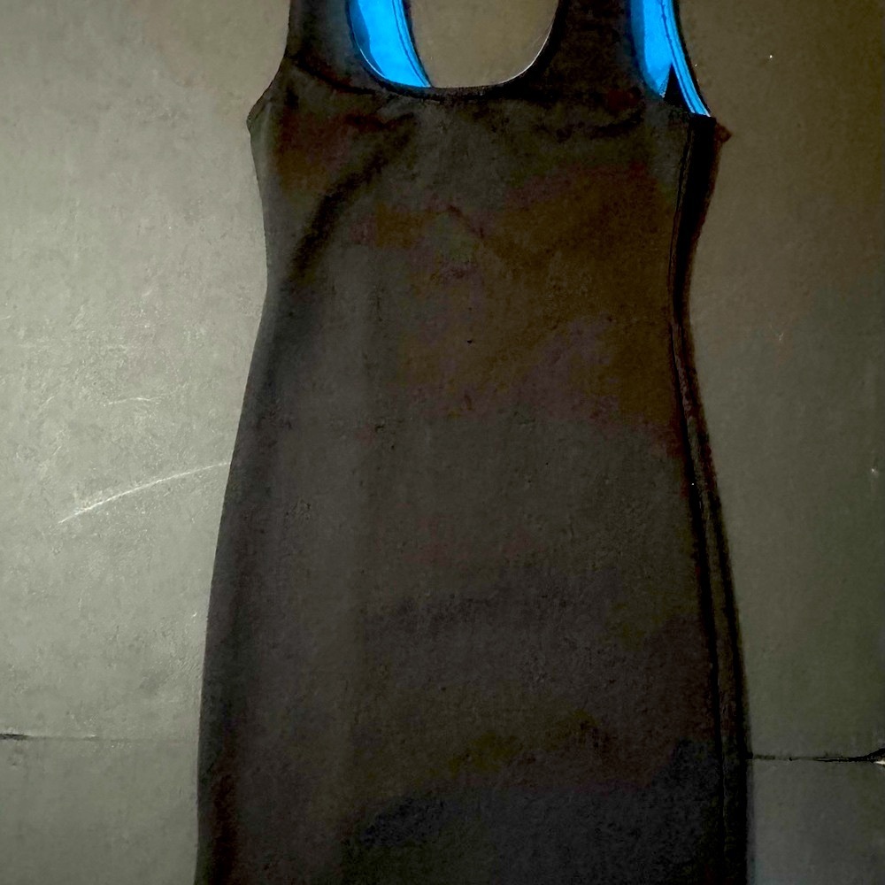 Black Sleeveless Dress with Blue Accents